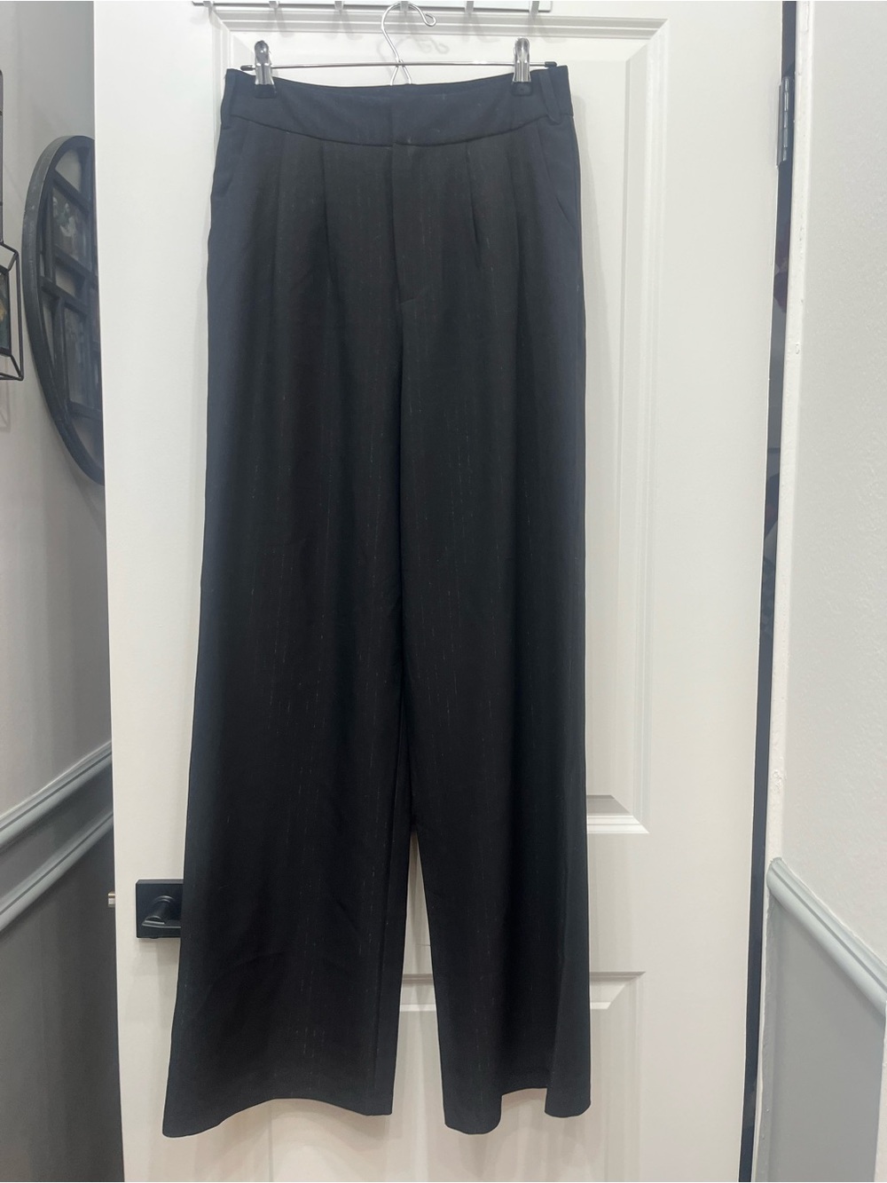 NWOT 7 For All Mankind Women’s Black Wide-Leg Pinstriped Dress Pants Small